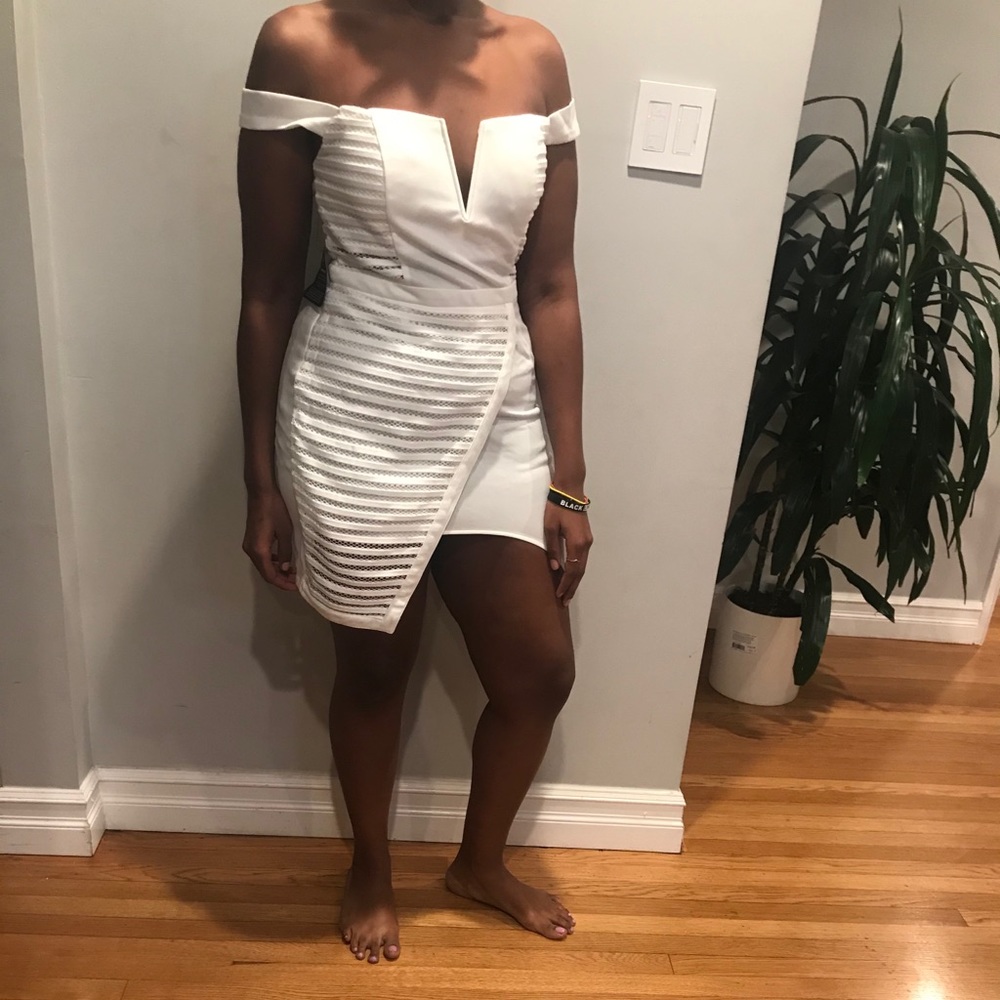 Textured Mesh White Dress
